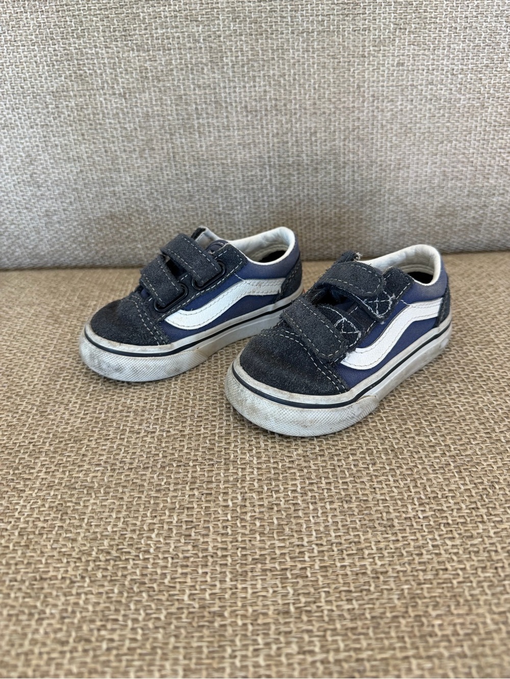 Vans Kids Navy Blue and White Velcro Sneakers
